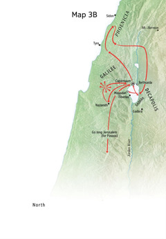 Map wea showim olketa ples long Galilee, Phoenicia, and Decapolis wea Jesus duim ministry
