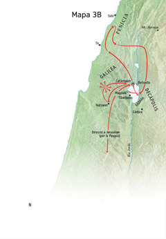 Mapa dels llocs on predica Jesús a prop de Galilea, Fenícia, i Decàpolis