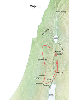 Mapu oonetsa malo amene Yesu analalikila ku Betaniya, Yeriko, ndi pereya
