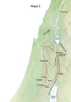 Mapa le arufudubei fiu lídangiñe fulasu le ídanbei lapurichiha Hesusu, kéiburi Betania, Herikó luma Peréa