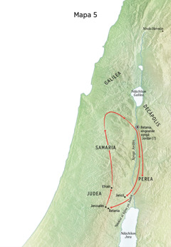 Mapa xi faʼaitʼa jña kitsoyason Jesús ya Betania, Jericó kao Perea
