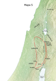 Ipan ni mapa nesi kampa Jesús tlajtolmoyajki kej Betania, Jericó uan Perea