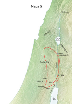 Mapa de la predicació de Jesús per Betània, Jericó i Perea