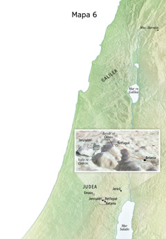 Map of locations related to Jesus’ final ministry including Jerusalem, Bethany, Bethphage, and the Mount of Olives