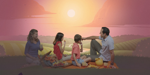 Uma família fazendo um piquenique no Paraíso