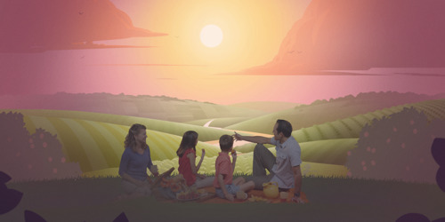 Uma família fazendo um piquenique no Paraíso