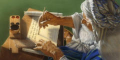 Moses writing Bible text