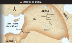 1. Assyrian winged bull; 2. A map of the Assyrian Empire