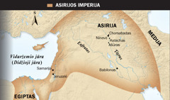1. Sparnuotas asirų jautis; 2. Asirijos imperijos žemėlapis
