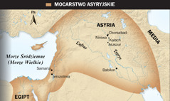 1. Asyryjski skrzydlaty byk; 2. mapa imperium asyryjskiego