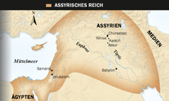 1. Assyrischer geflügelter Stier; 2. Karte des Assyrischen Reiches