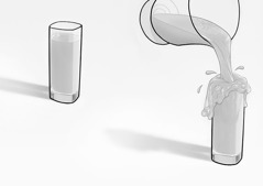 Egy pohár, ami tele van, és egy másik, amiből már folyik ki a tej