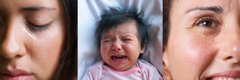 Weinendes Mädchen, weinendes Baby und weinende Frau
