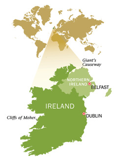 A map of the Republic of Ireland and Northern Ireland