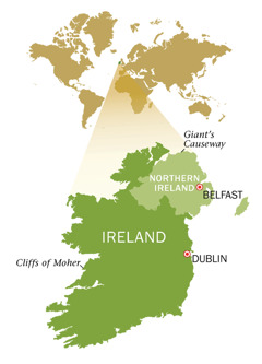 A map of the Republic of Ireland and Northern Ireland