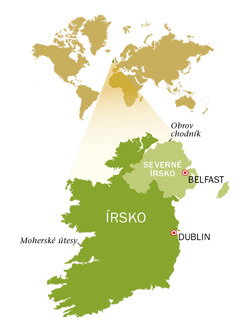 Mapa Írskej republiky a Severného Írska