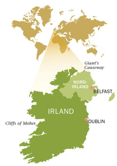 En karta över republiken Irland och Nordirland.