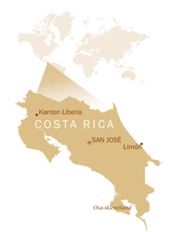 ’n Wêreldkaart waarop Costa Rica aangedui word