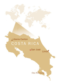 A world map showing the location of Costa Rica