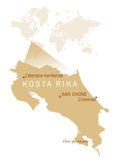Kosta Rika pasaulio žemėlapio fone