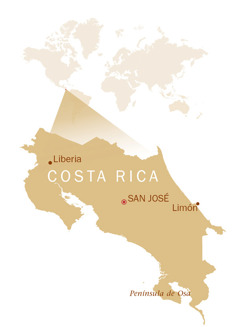 Um mapa-múndi mostrando a localização da Costa Rica