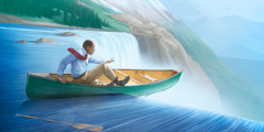 Чоловік панікує у човні на краю стрімкого водоспаду