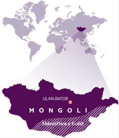 Harta e botës ku tregohet vendndodhja e Mongolisë