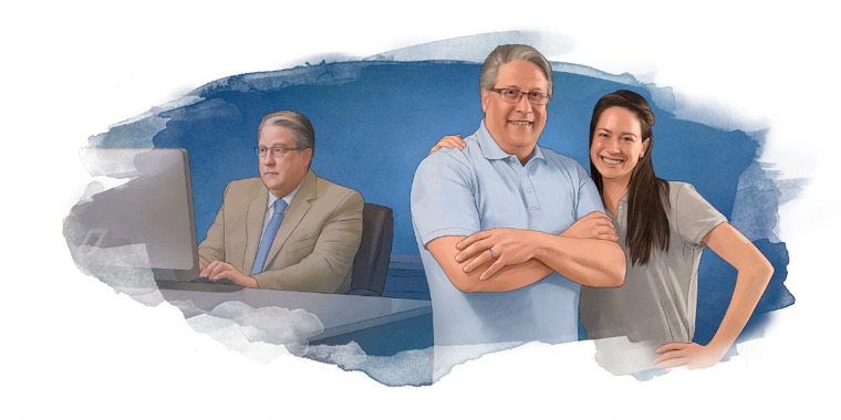 1. Alannah’s dad working; 2. Alannah with her dad