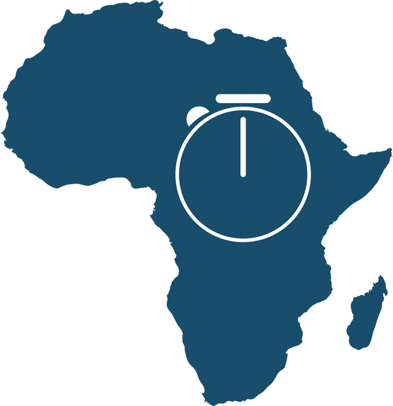 A stopwatch superimposed over Africa