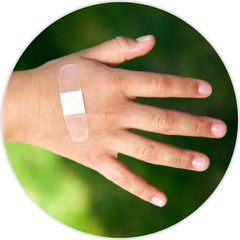 A bandage on a hand