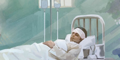 Um homem num leito de hospital