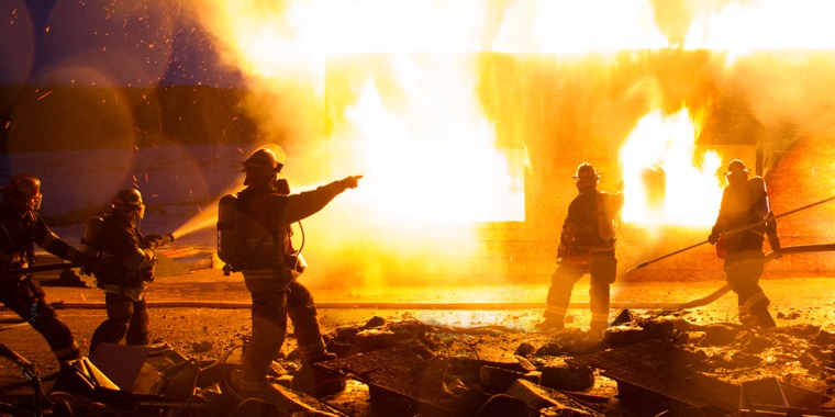 Firemen fight a fire