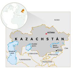 Mapa, na které je Kazachstán