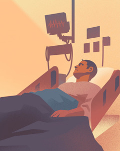 Ein Mann in einem Krankenhausbett