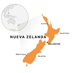 Nueva Zelanda en un mapa del mundo