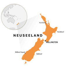 Neuseeland auf einer Weltkarte