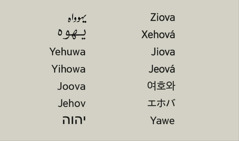 مختلف زبانوں میں خدا کا نام،‏ یہوواہ