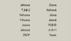 Guds namn Jehova på olika språk.