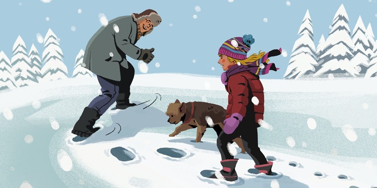 A girl walks in her father’s footsteps in the snow