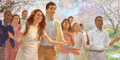 Dans le paradis, des personnes sont prêtes à accueillir leurs proches lors de la résurrection