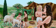 Eva e seus filhos vivendo fora do Éden