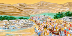 Israels nation går över floden Jordan.