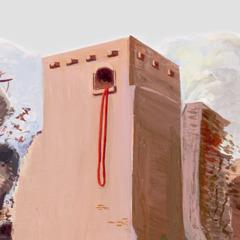 A muralha de Jericó cai, exceto a parte que tem a corda escarlate pendurada, onde fica a casa de Raabe