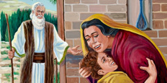 Le prophète Élie avec la veuve de Zaréphath et son fils