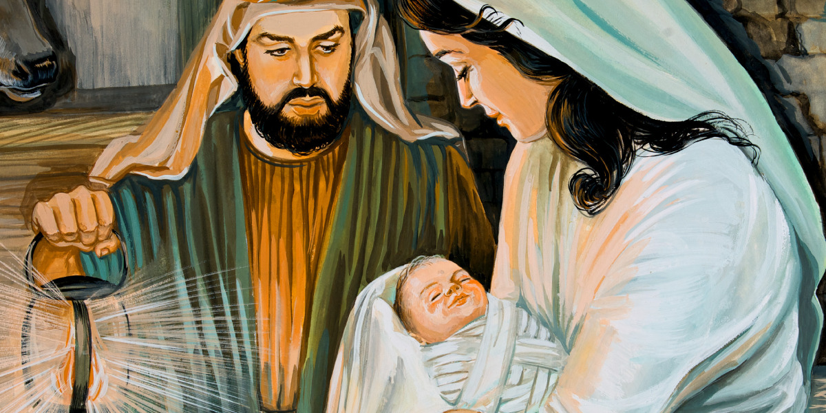 Joseph, Mary and baby Jesus in the stable
