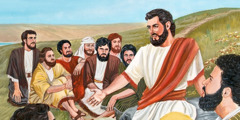 Jesús enseñando a la gente en el Sermón del Monte