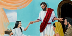 Jesus uppväcker Jairos dotter från de döda.