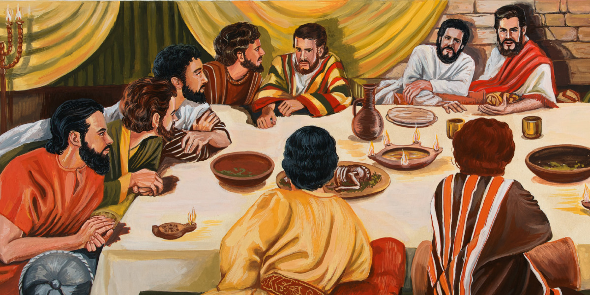 Jesus mit seinen treuen Aposteln beim Abendmahl