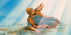 A damaszkuszi úton hirtelen világosság ragyog fel és Saul a földre esik