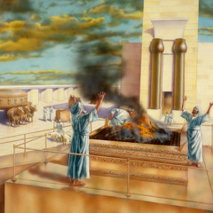 Priests offering a sacrifice as part of Jewish worship